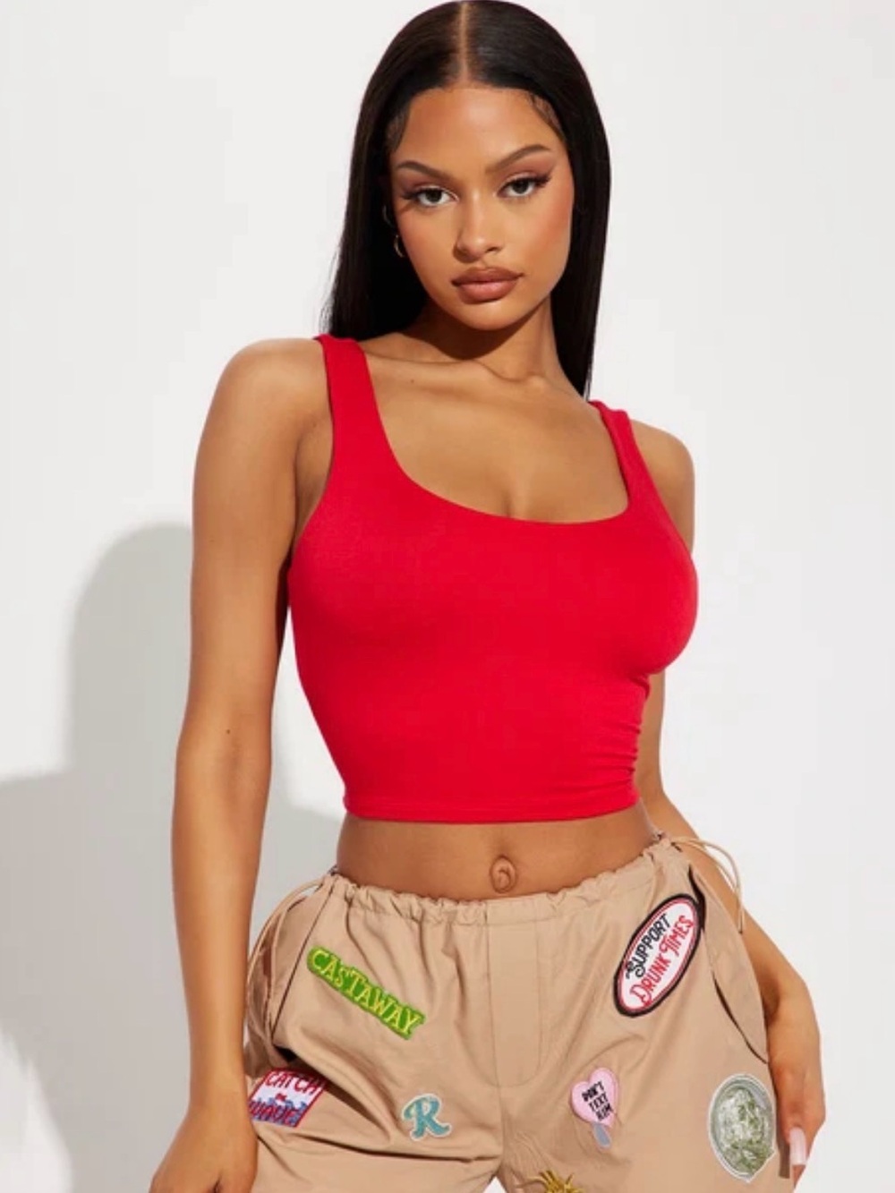 Fashion Nova Red Scoop Neck Crop Tank Top - Women's Basic